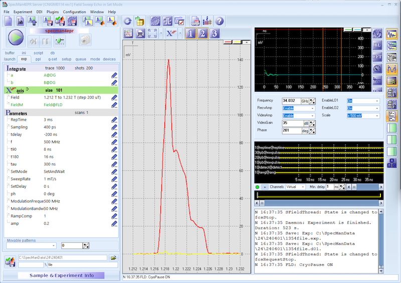 SpecMan4EPR field sweep spectrum